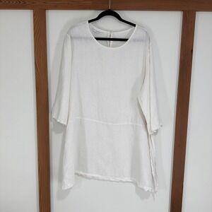 Bryn Walker Tunic Top Womens Plus White 100% Linen 3/4 Sleeve USA Coastal